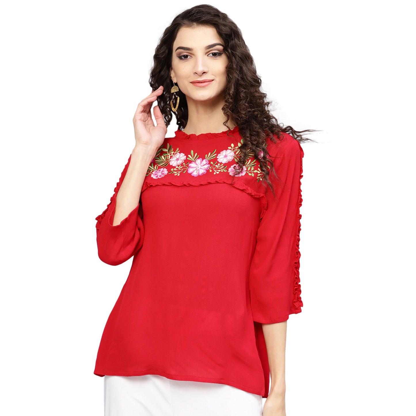 Bhama Couture Red Embroidered Top