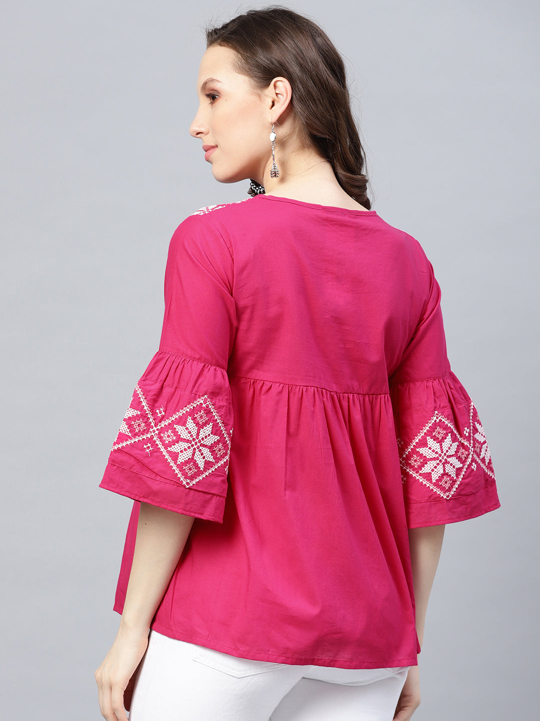 Bhama Couture Pink Embroidered Cotton Top