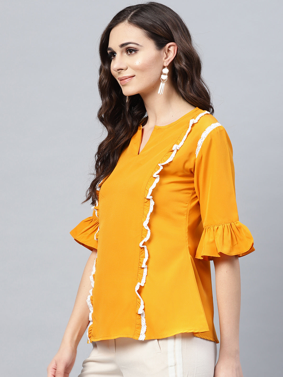 Bhama Couture Mustard Yellow Solid Top