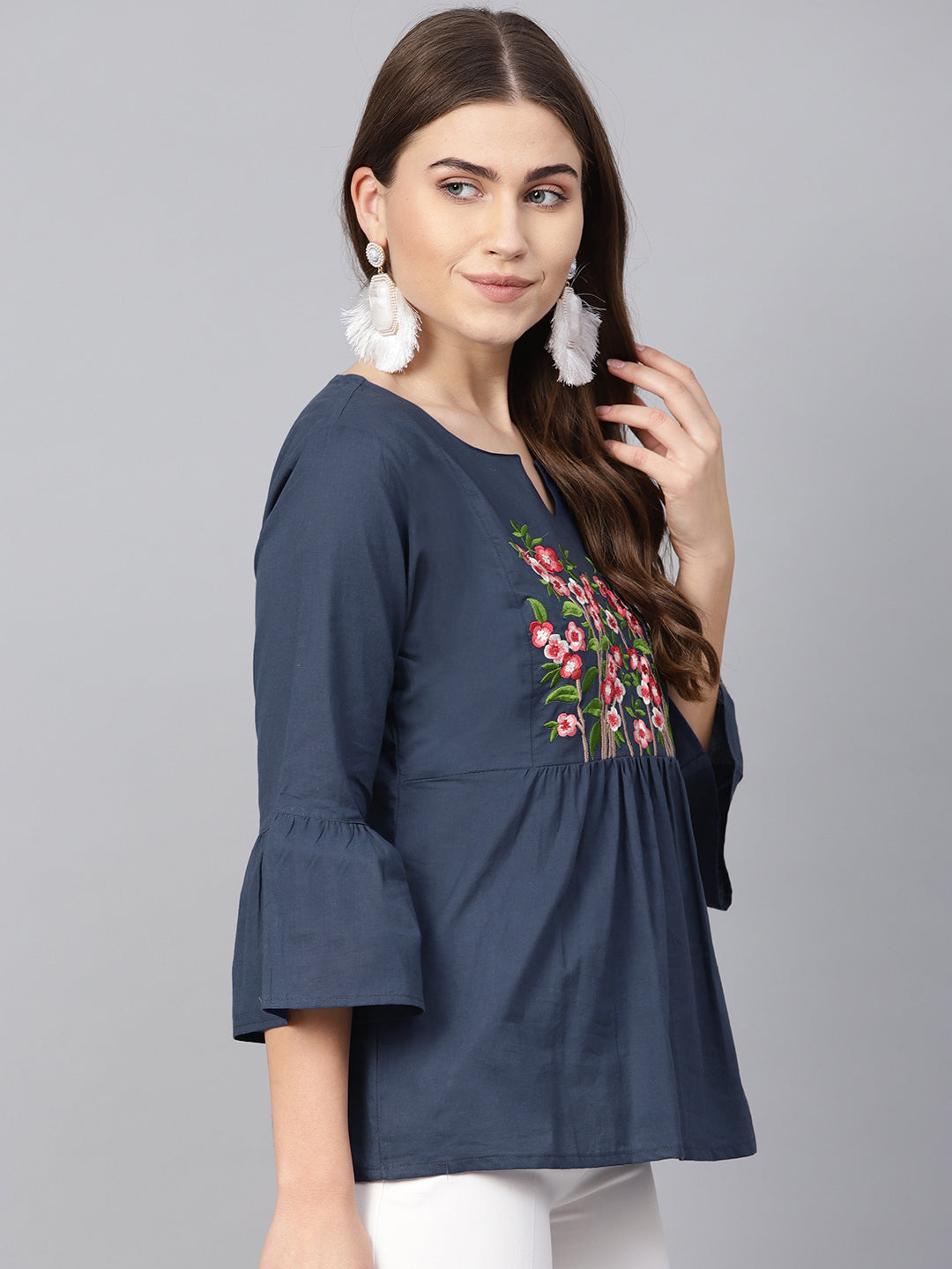 Bhama Couture Navy Blue Embroidered Top