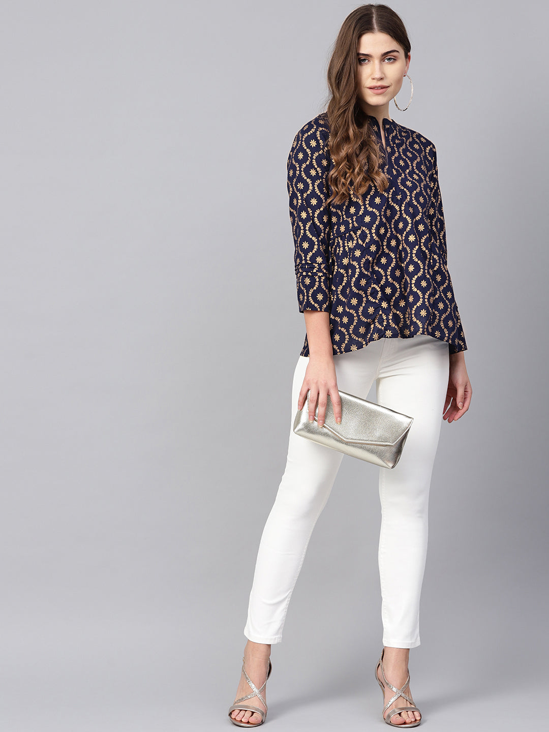Bhama Couture Navy Blue Golden Printed Top
