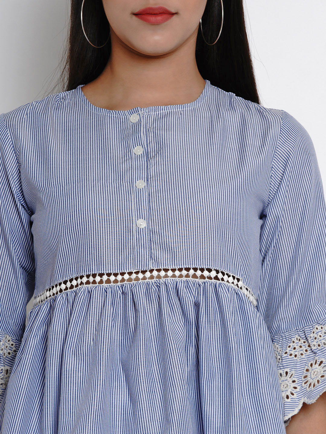 Bhama Couture Blue Striped Embroidered Top