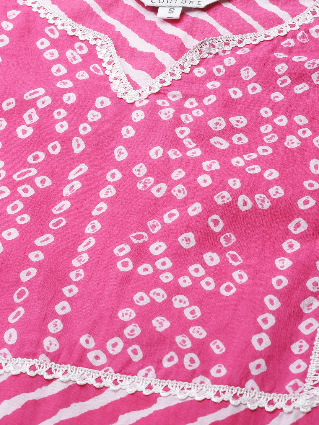 Bhama Couture Pink & White Leheriya Print Bell Sleeves Regular Top