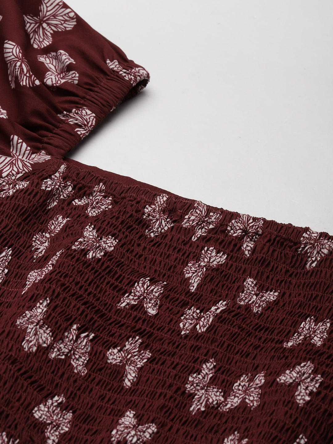 Bhama Couture Maroon & White Floral Print A-Line Top