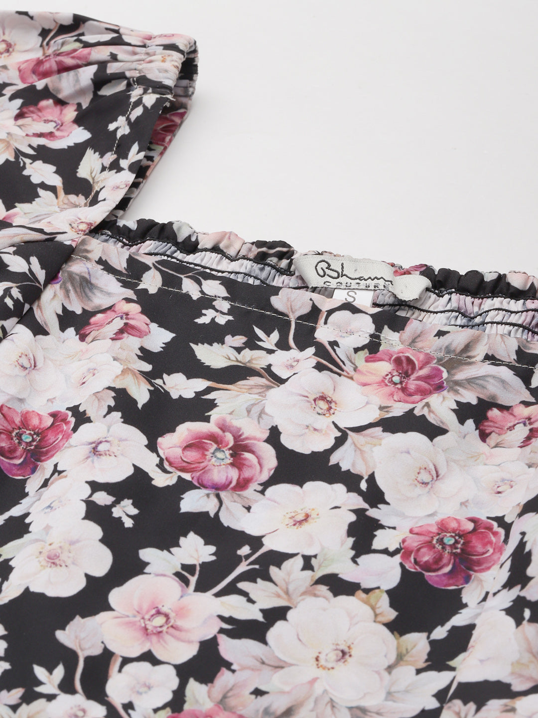 Bhama Couture Black & White Floral Printed Smocked A-Line Top