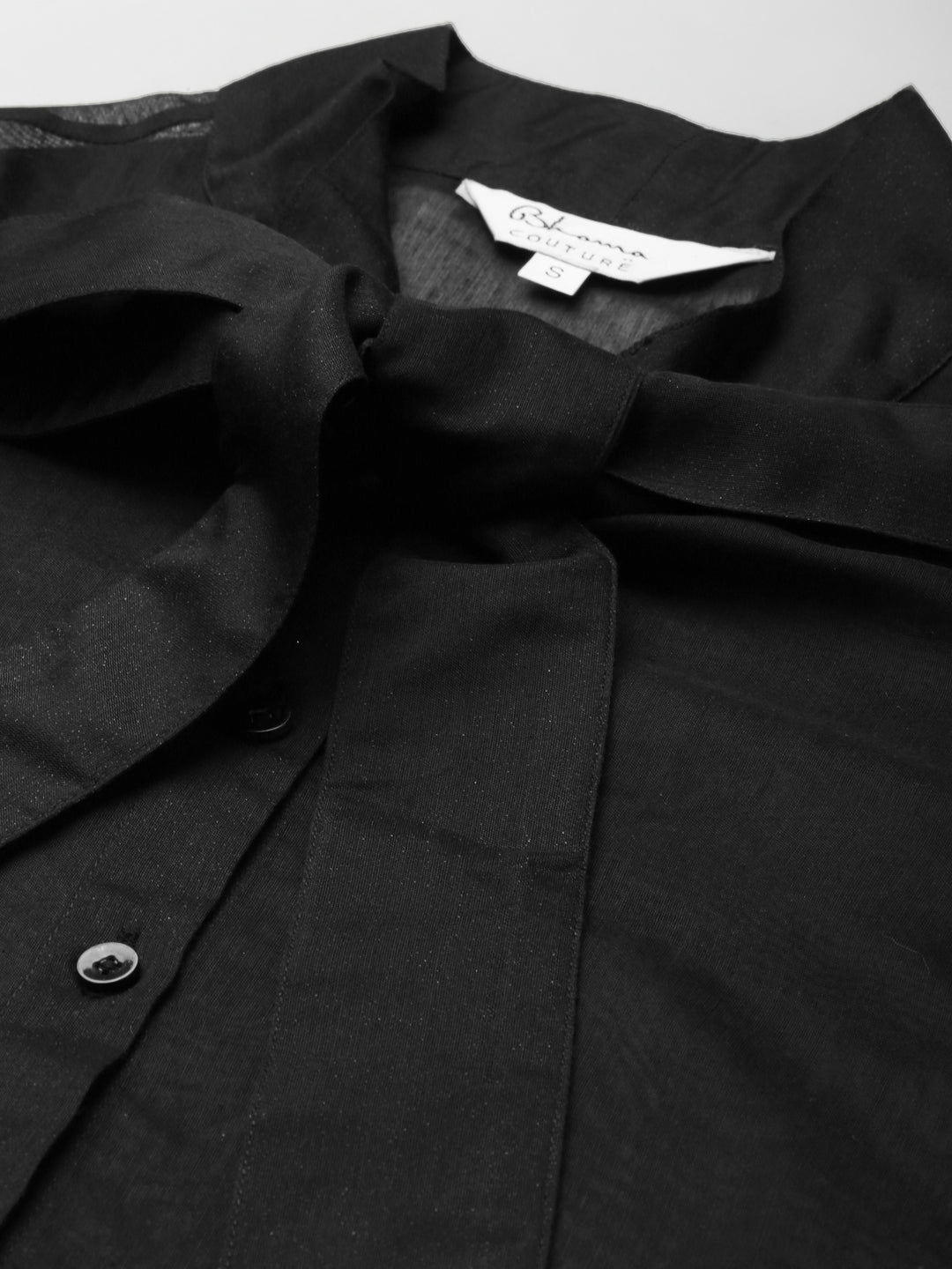 Bhama Couture Black Floral Mandarin Collar Shirt Style Top