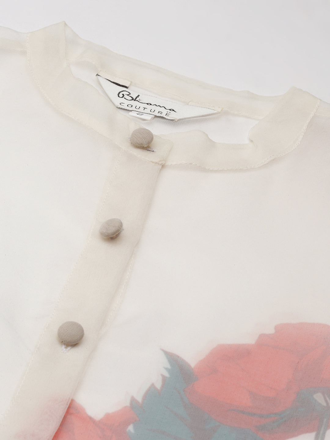 Bhama Couture Off White Printed Front Open Top