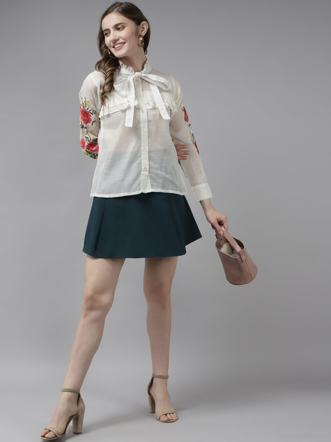 Bhama Couture Off White Front Open Embroidered Full Sleeve Top