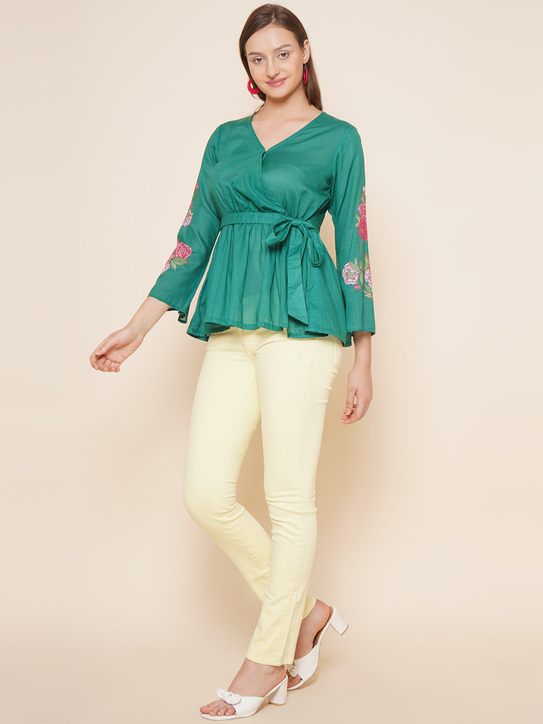 Bhama Couture Green Printed Wrap Top
