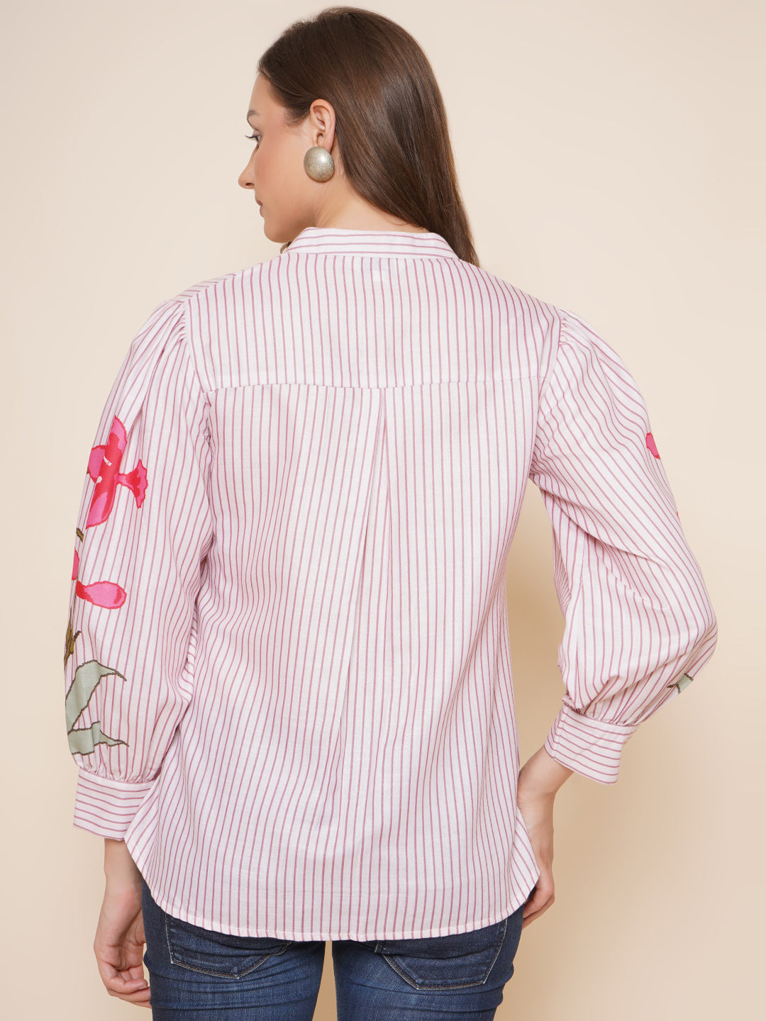 Bhama Couture Beige Printed Shirt Style Top