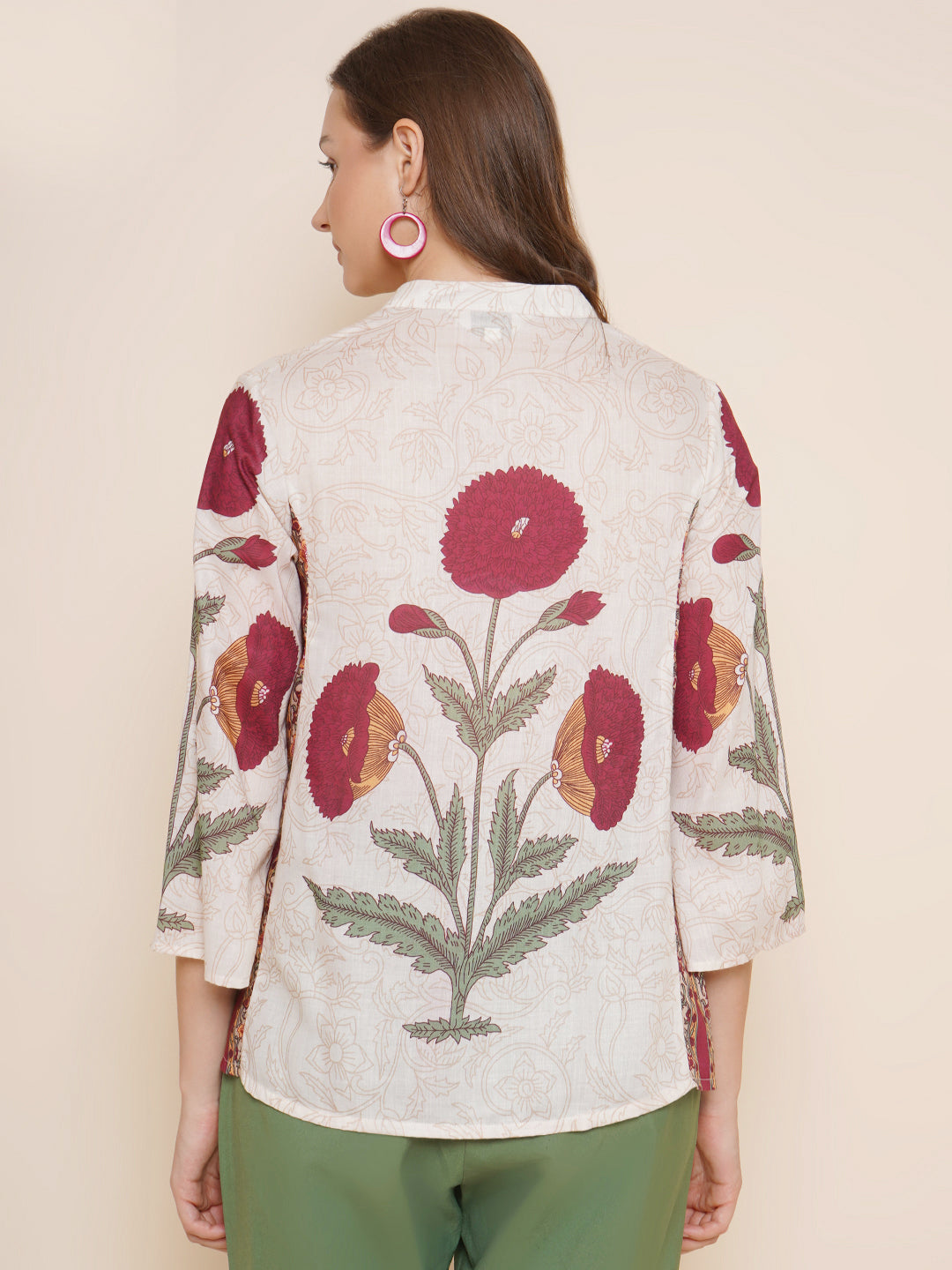 Bhama Couture Beige & Maroon Printed Top