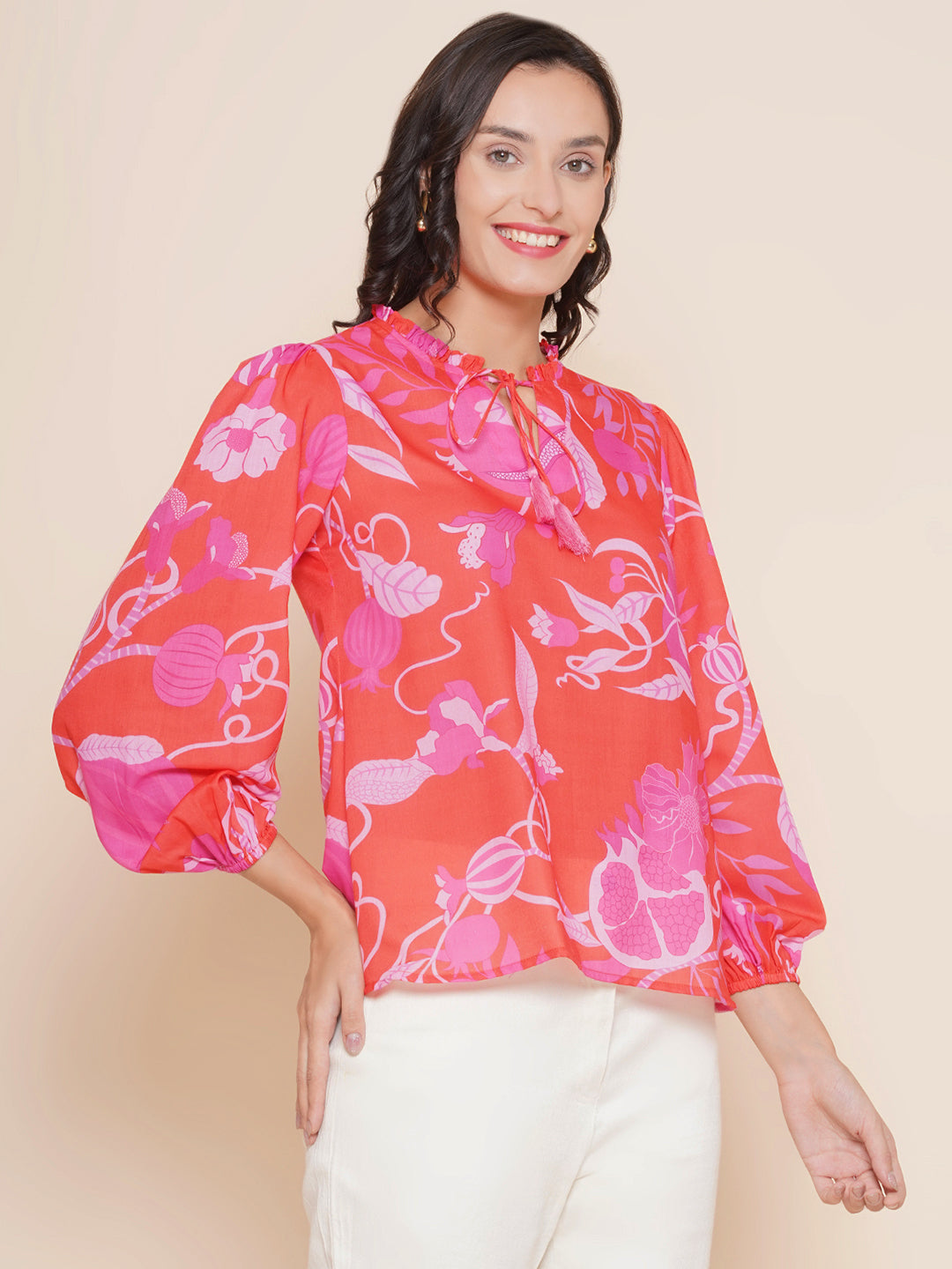 Bhama Couture Red Floral Printed Top