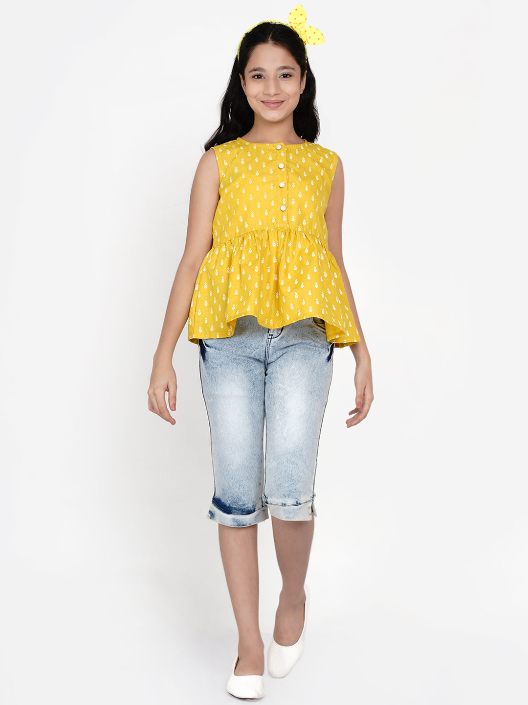 Bitiya by Bhama Mustard Yellow Floral Regular Top