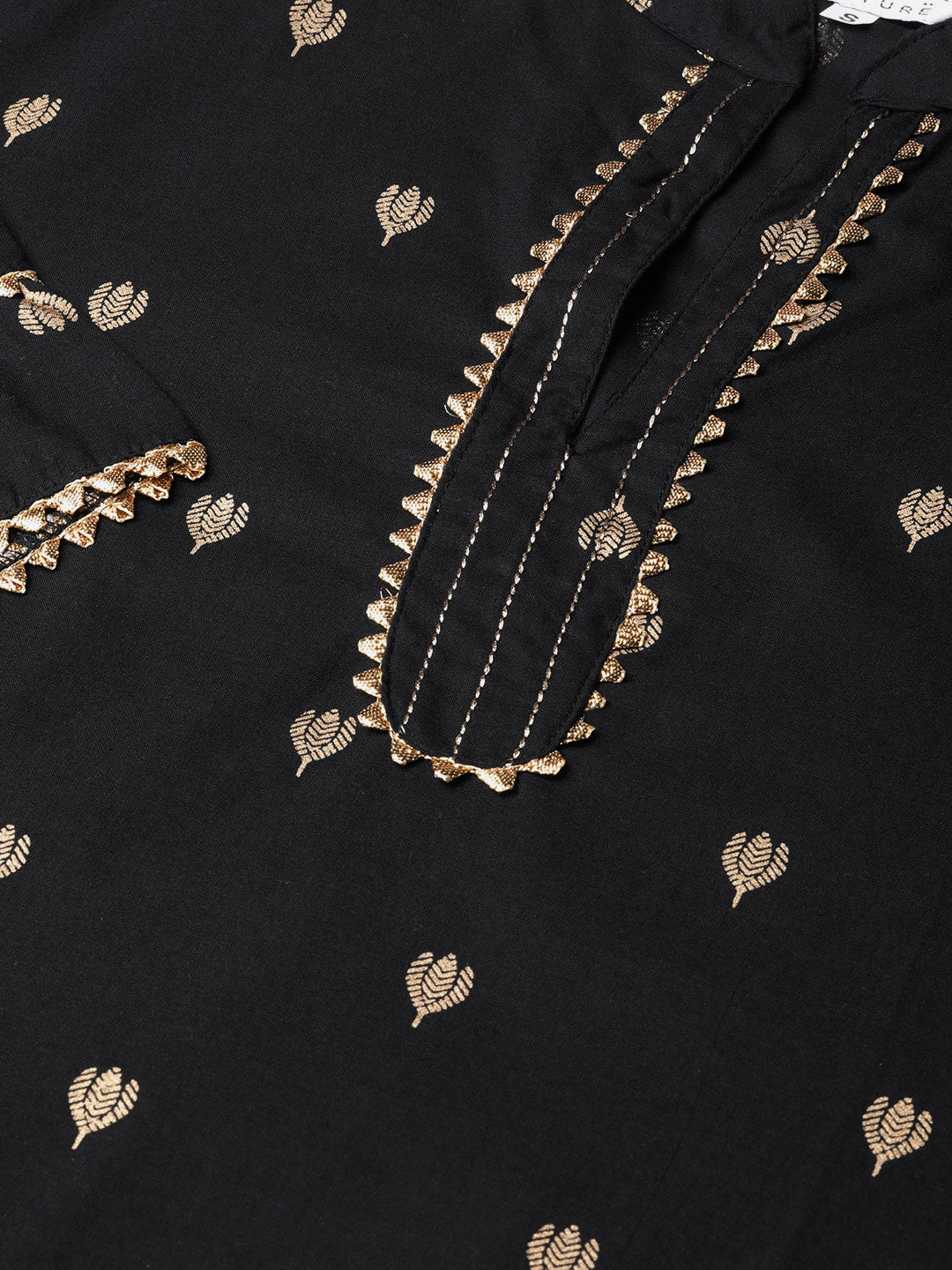 Bhama Couture Black Foil Print Tunic With Side Slit