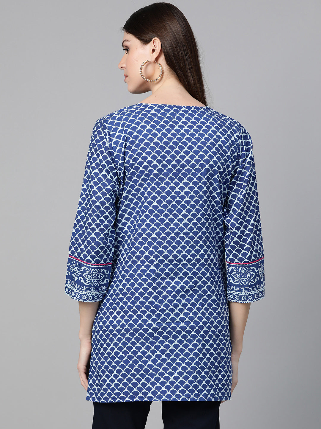 Bhama Cuture Blue & White Printed Tunic