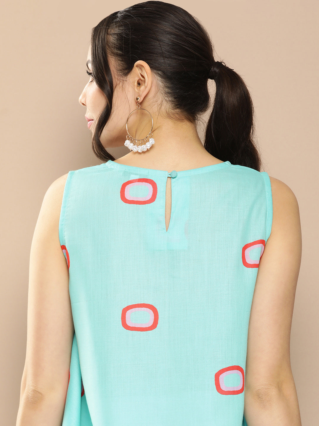 Bhama Couture Turquoise Blue Prited Cut Sleeves Tunic