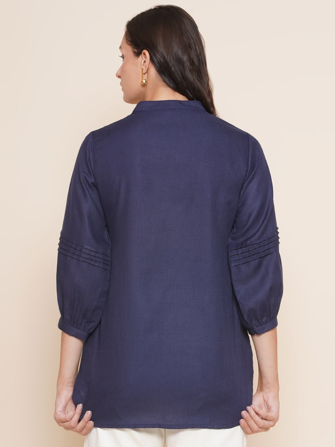 Bhama Couture Navy Blue High Low Embroidered Tunic