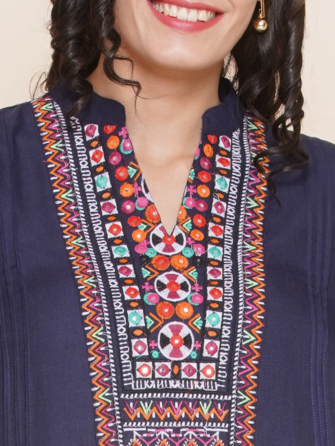 Bhama Couture Navy Blue High Low Embroidered Tunic