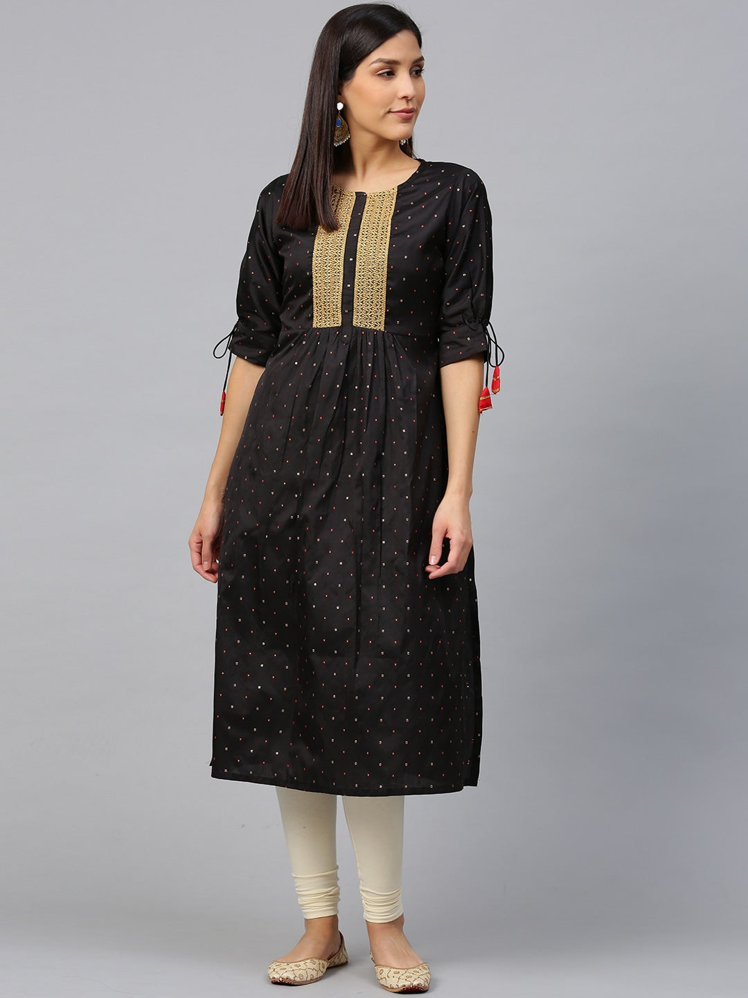 Bhama Couture Black Self Design A-Line Kurta