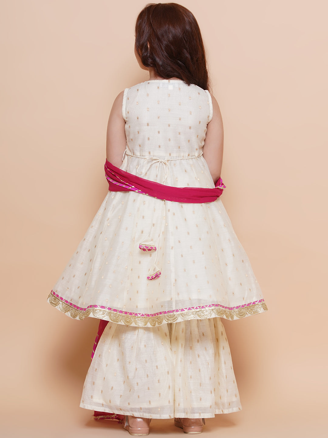 Bitiya by Bhama Girls Off white Angrakha Kurta with Sharara & Dupatta