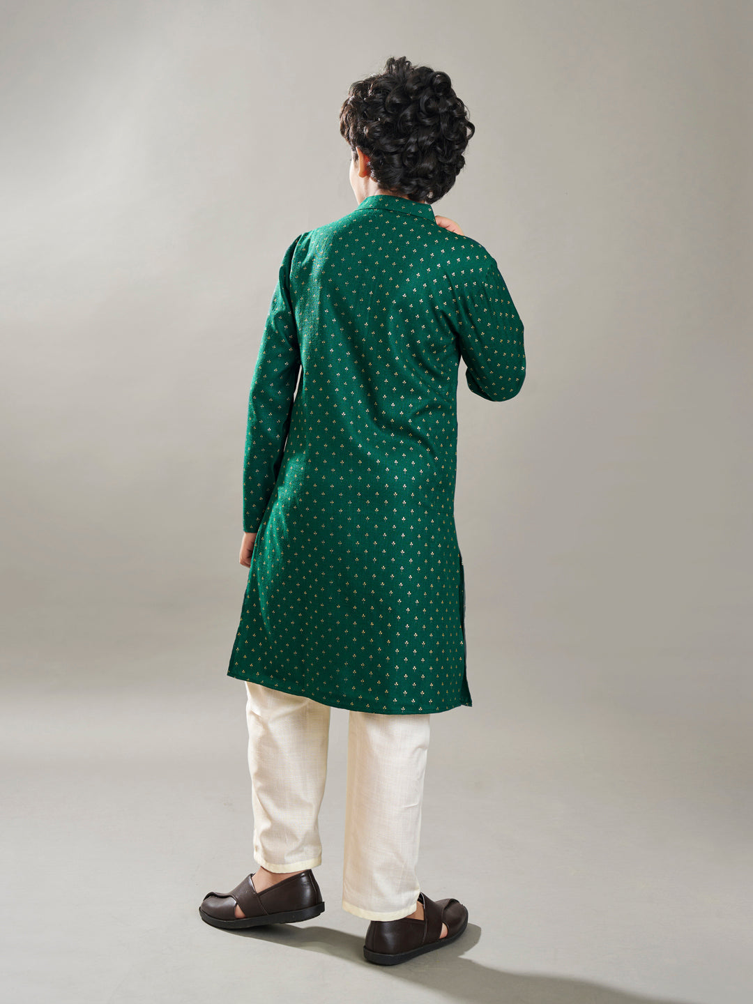 Bittu By Bhama Boys Green Kurta With A Off White Pajama