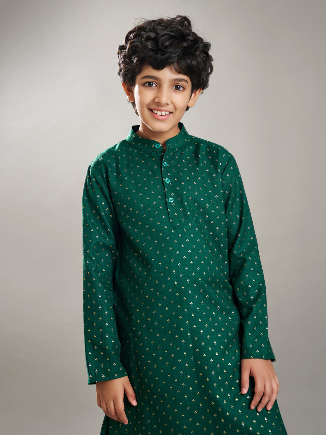 Bittu By Bhama Boys Green Kurta With A Off White Pajama