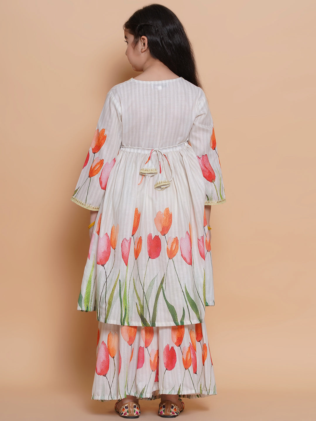 Girls Printed Empire Gotta Patti Pure Cotton Anarkali Kurta With Sharara