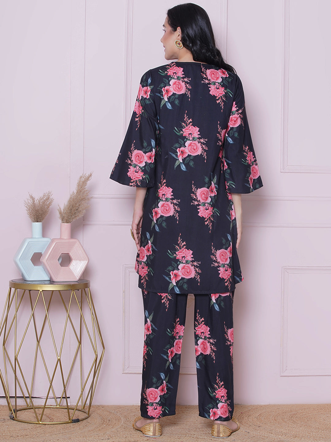 Floral Printed Notch Neck A-Line Kurta With Palazzos