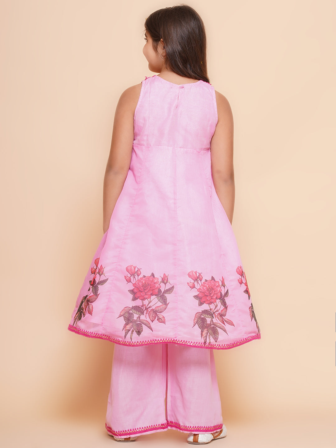 Bitiya by Bhama Girls Pink Floral  Printed Kurta with Palzzzo
