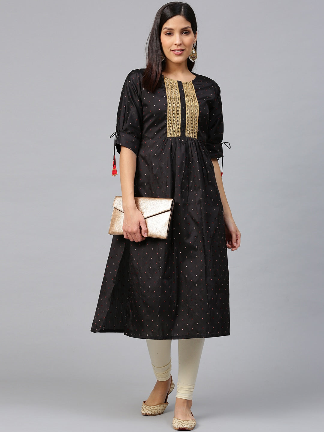 Bhama Couture Black Self Design A-Line Kurta