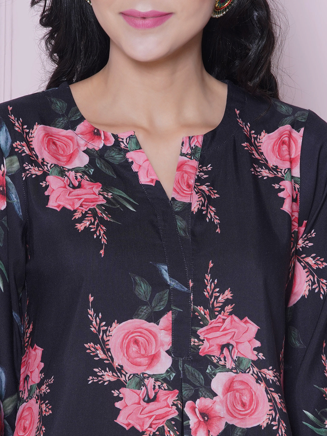 Floral Printed Notch Neck A-Line Kurta With Palazzos