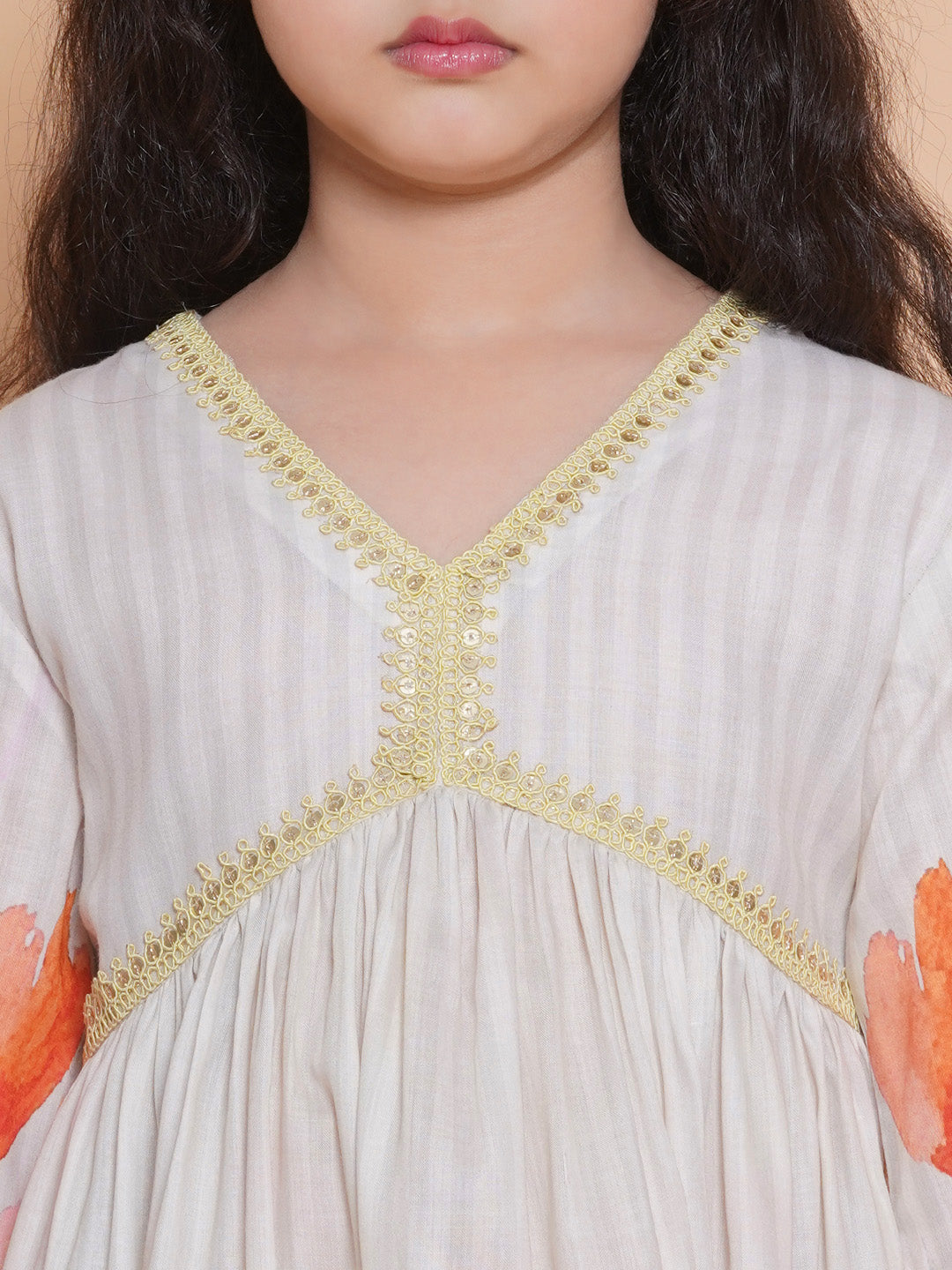 Girls Printed Empire Gotta Patti Pure Cotton Anarkali Kurta With Sharara