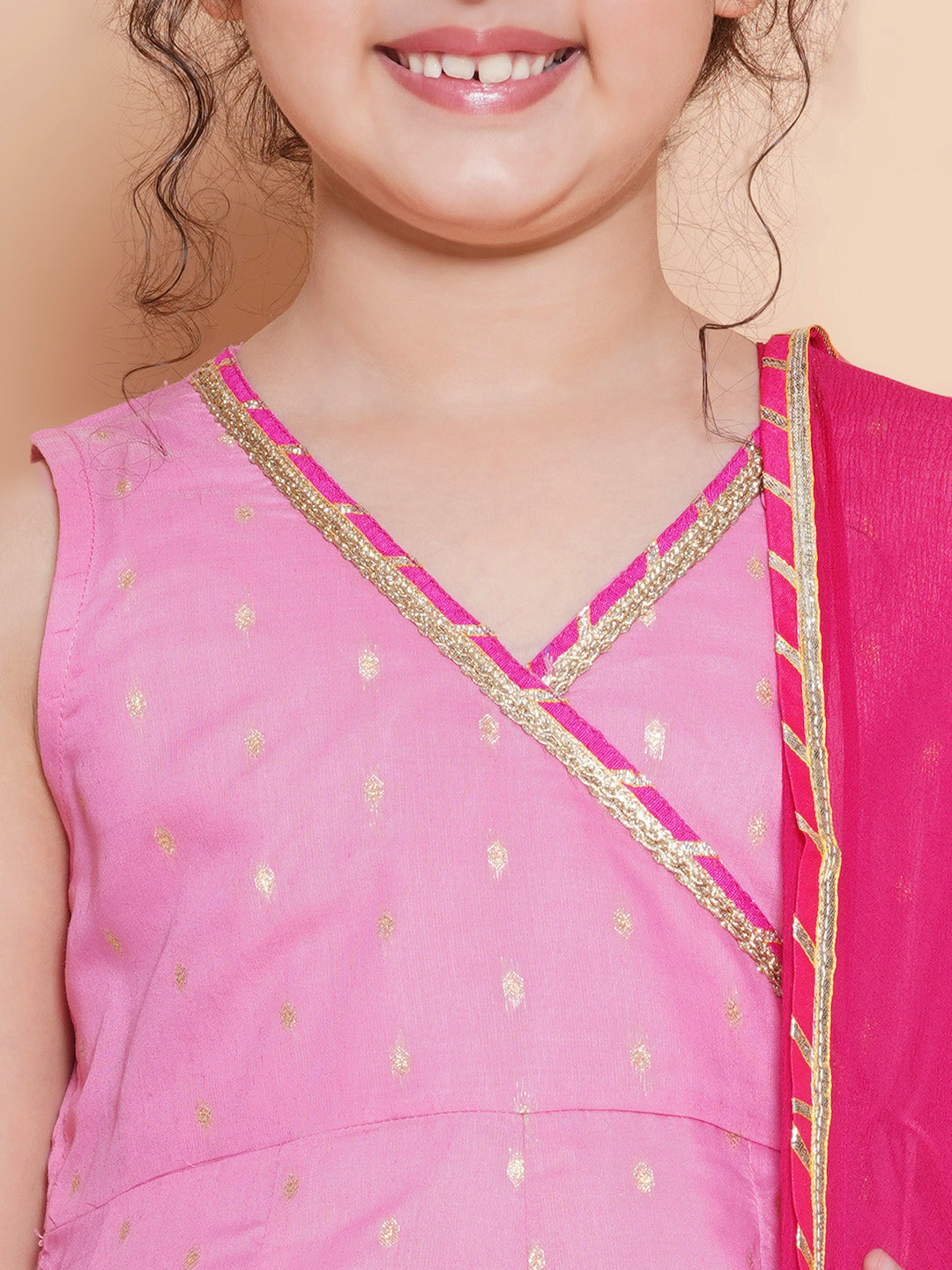 Bitiya by Bhama Girls Pink Ethnic motifs woven design Kurta With Sharara dupatta