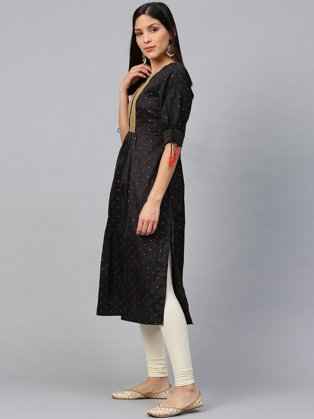 Bhama Couture Black Self Design A-Line Kurta