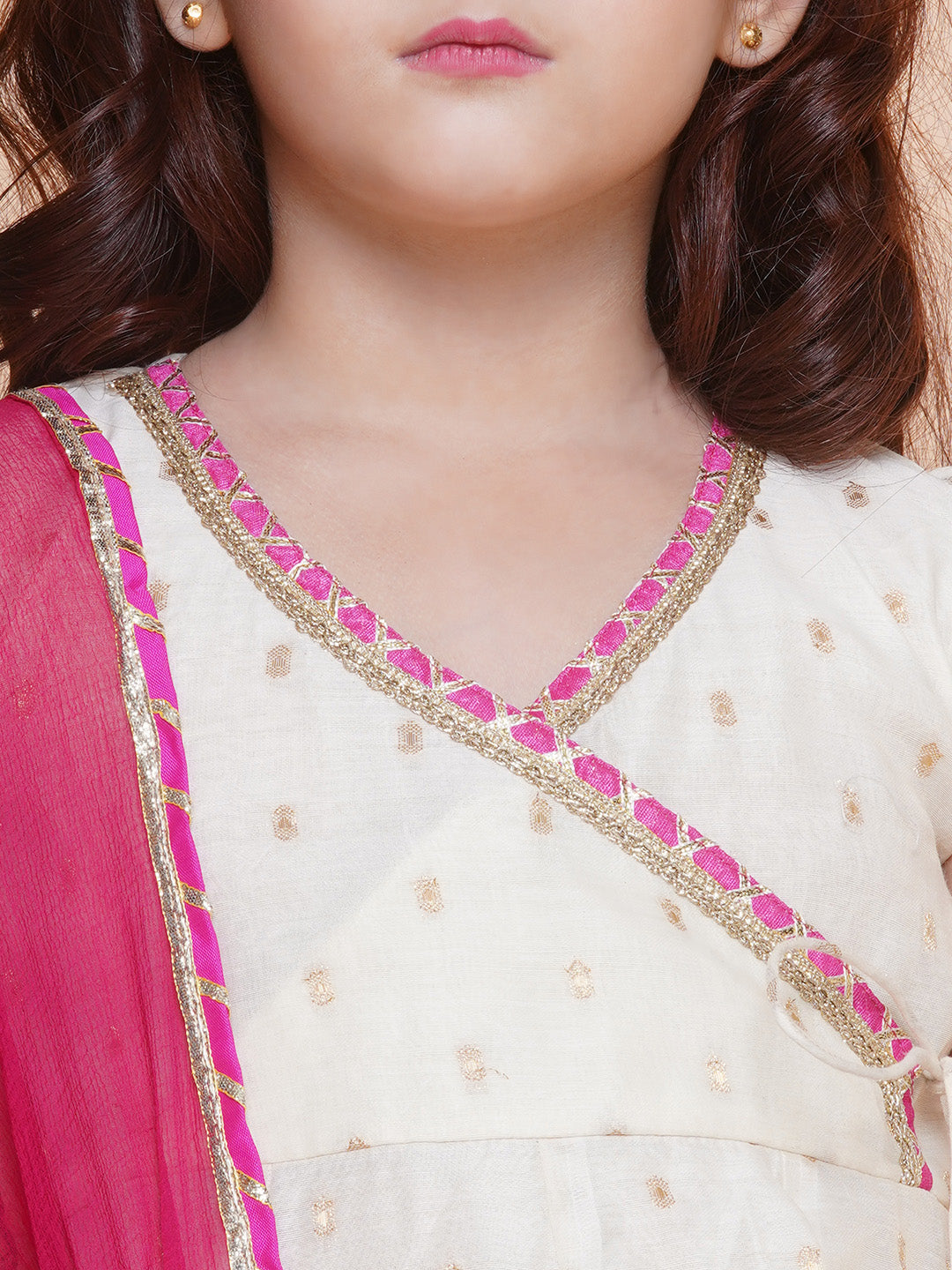 Bitiya by Bhama Girls Off white Angrakha Kurta with Sharara & Dupatta
