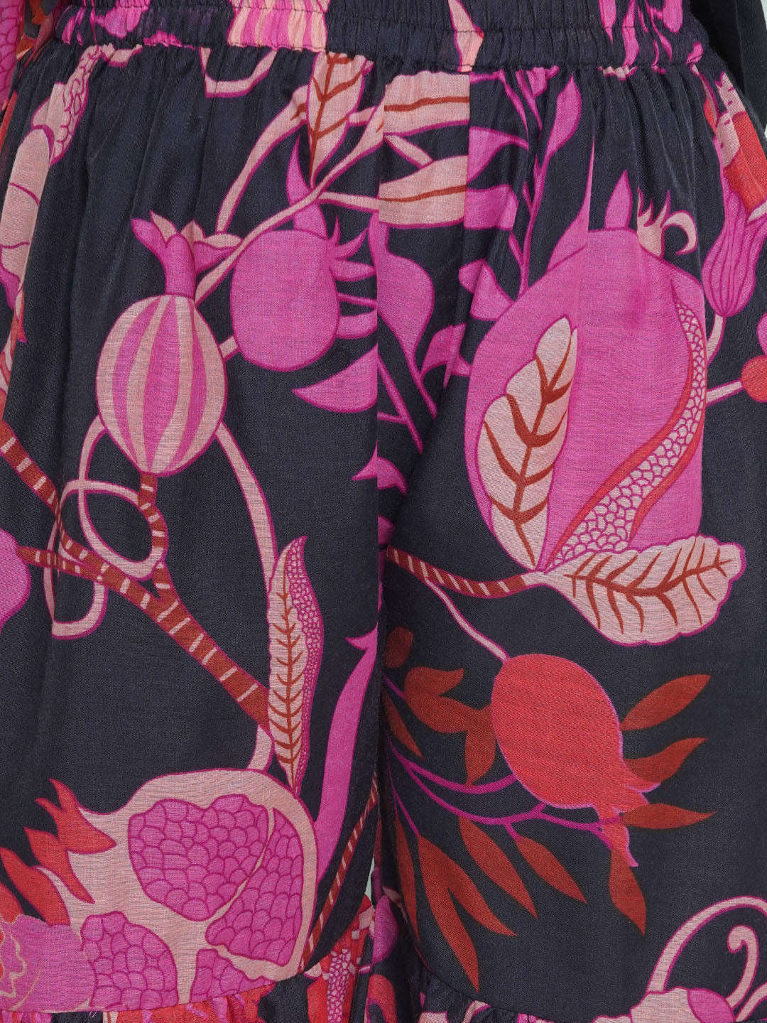 Girls Floral Printed Empire Gotta Patti Kurta with Sharara