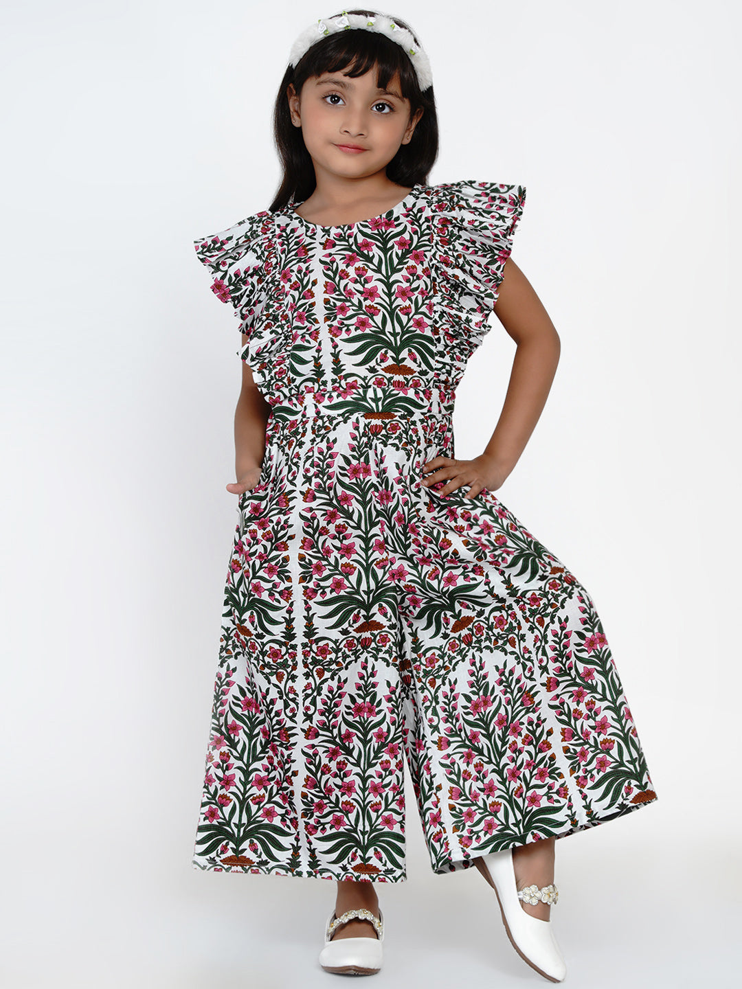 Bitiya by Bhama 
Girls Multicoloured Floral Printed Basic Jumpsuit