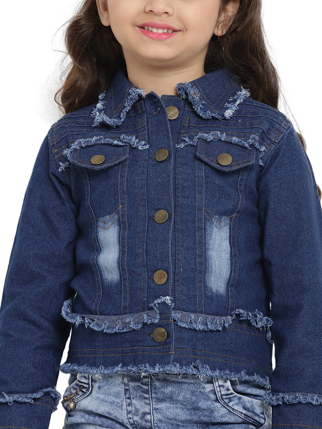 Bitiya By Bhama Girls Blue Embroidered Lightweight Denim Jacket