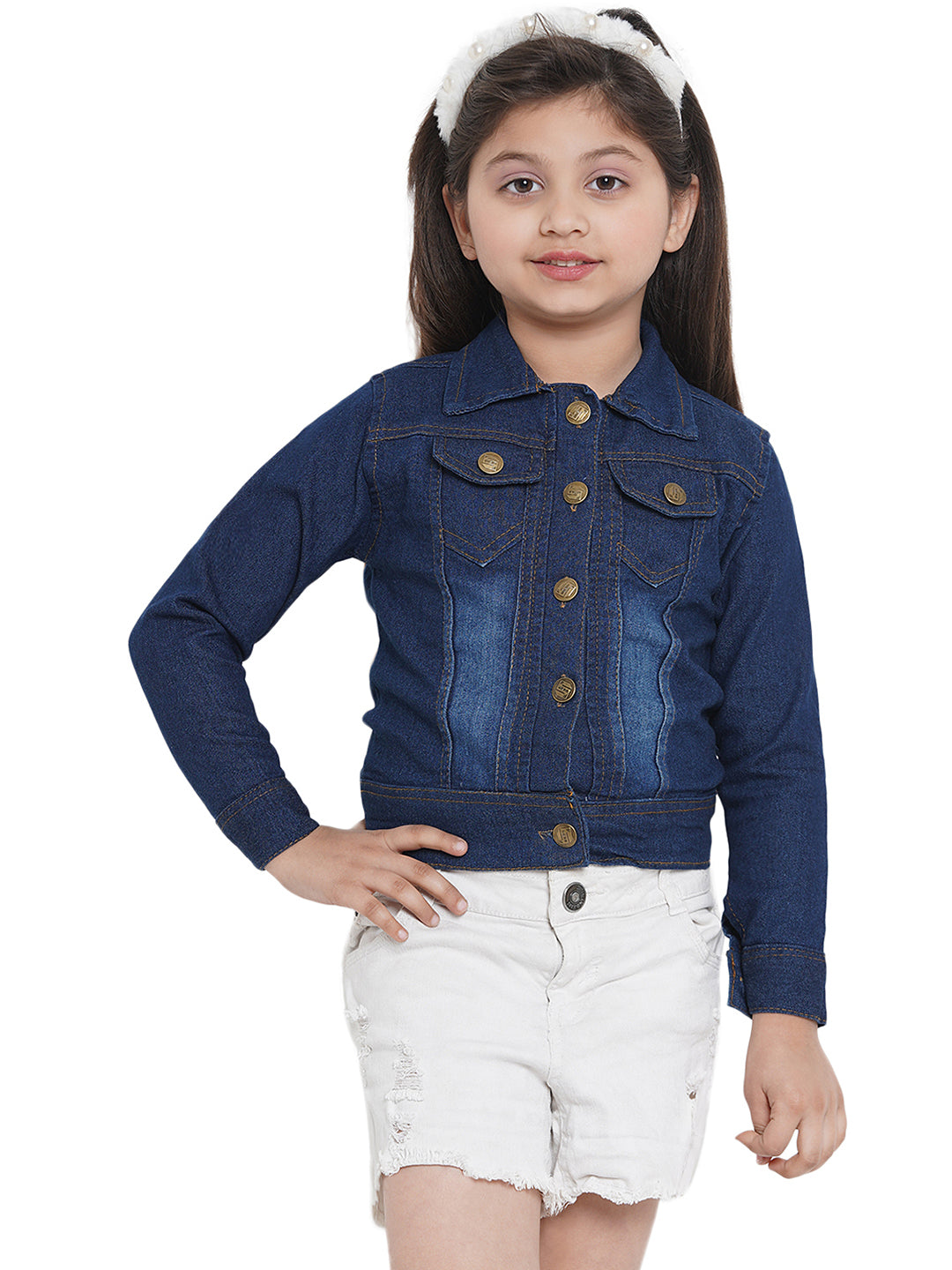 Bitiya By Bhama Girls Blue Solid Lightweight Denim Jacket