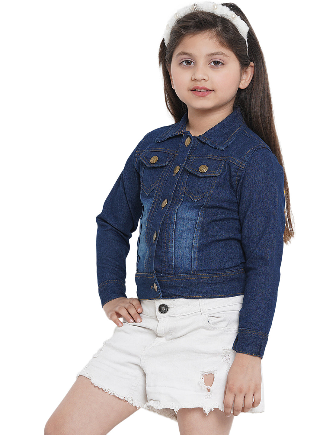 Bitiya By Bhama Girls Blue Solid Lightweight Denim Jacket