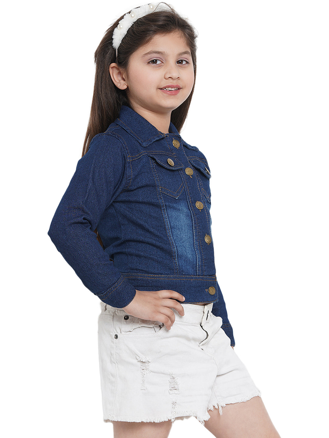 Bitiya By Bhama Girls Blue Solid Lightweight Denim Jacket