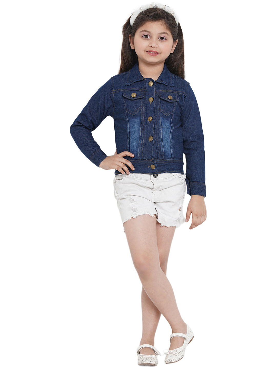 Bitiya By Bhama Girls Blue Solid Lightweight Denim Jacket