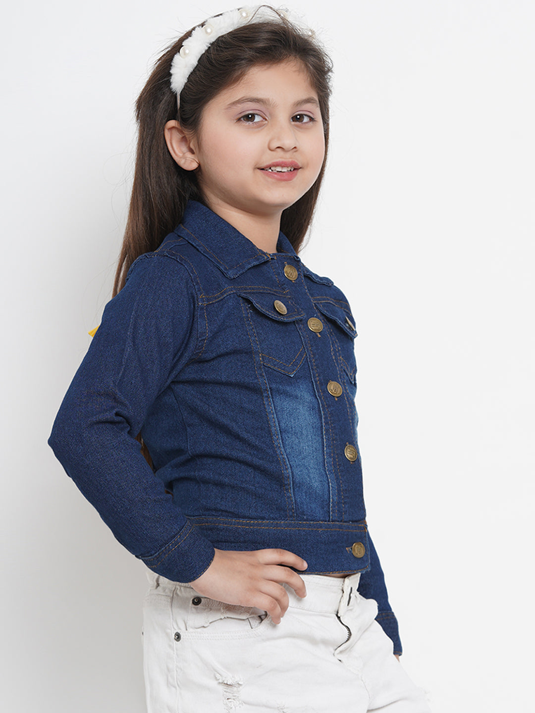 Bitiya By Bhama Girls Blue Solid Lightweight Denim Jacket