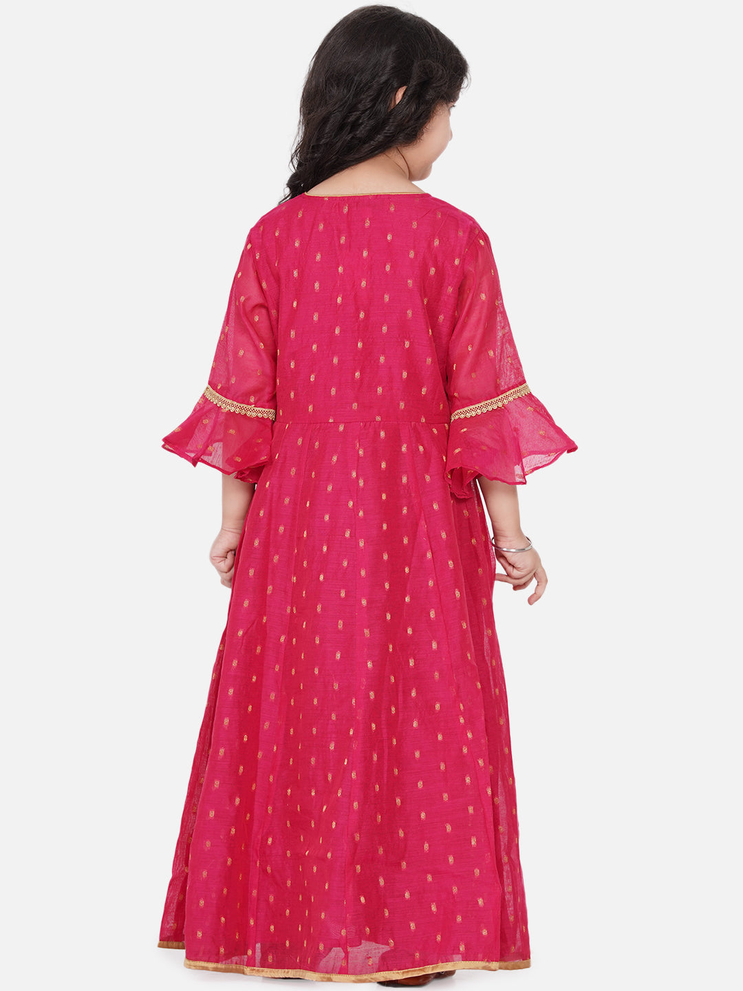 Bitiya By Bhama Girls Pink Bell Sleeves Ethnic Maxi Dress