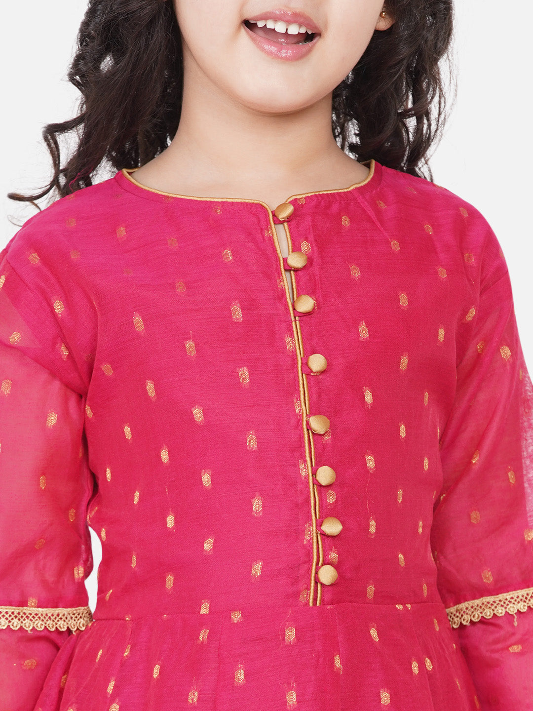 Shop Bitiya By Bhama Girls Pink Bell Sleeves Ethnic Maxi Dress Online