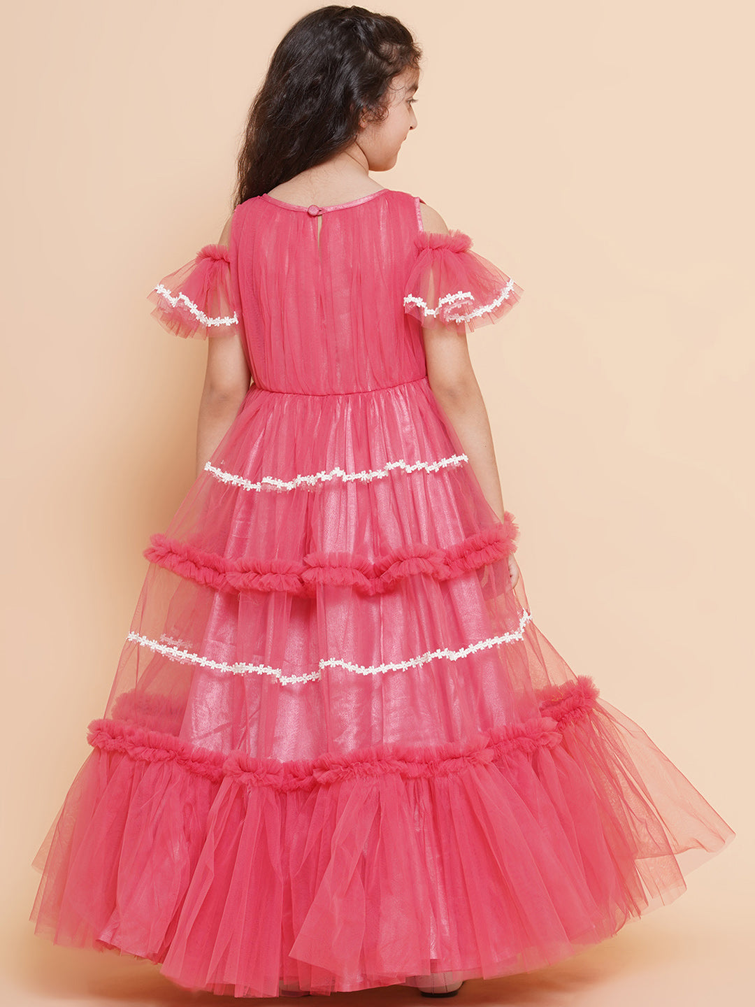 Bitiya by Bhama 
Girls Cold Shoulder Tiered Fit & Flare Maxi Dress
