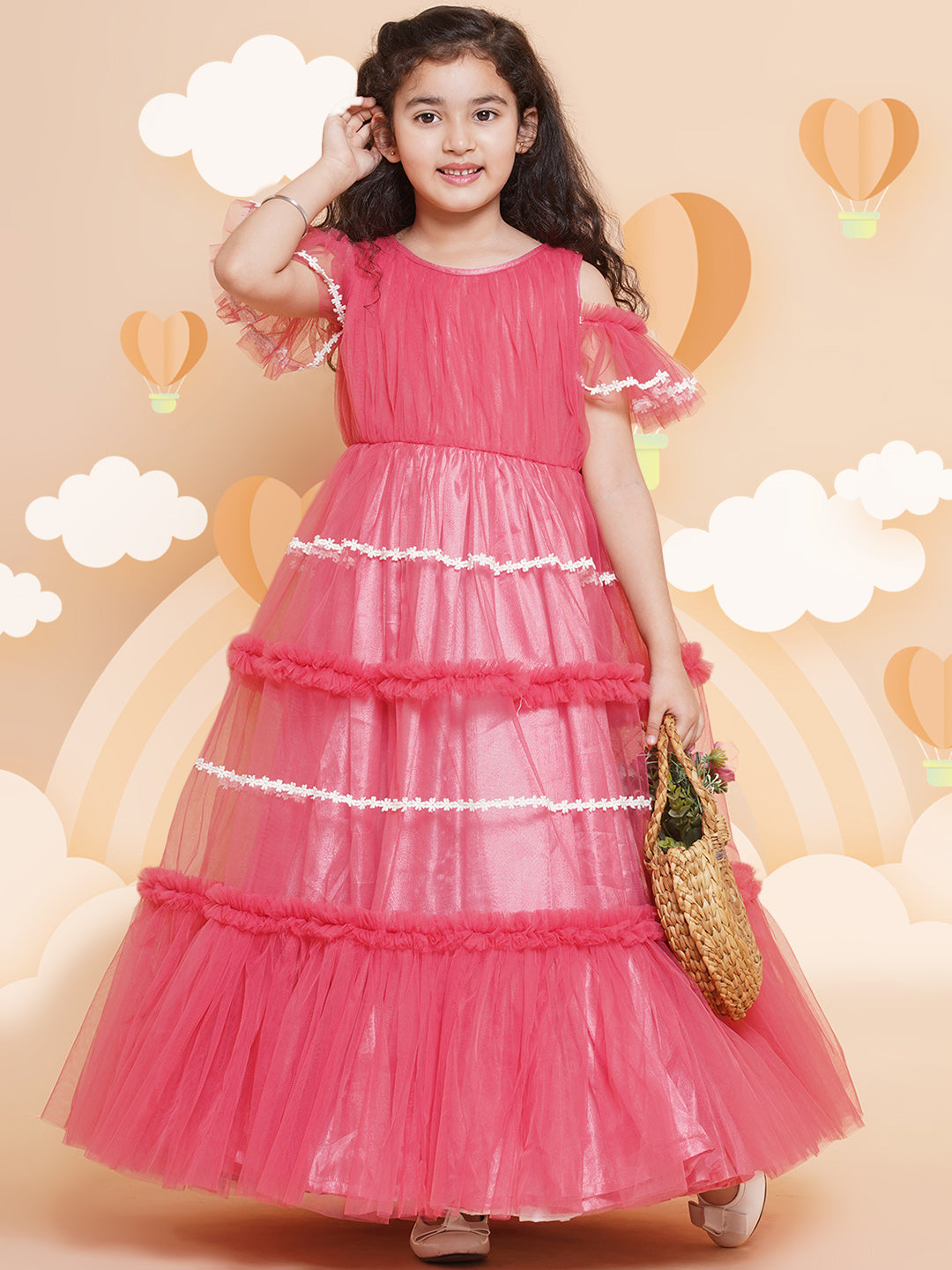 Bitiya by Bhama 
Girls Cold Shoulder Tiered Fit & Flare Maxi Dress