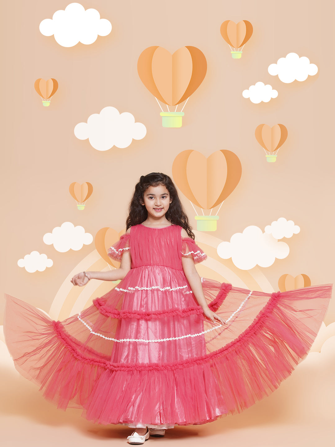 Bitiya by Bhama 
Girls Cold Shoulder Tiered Fit & Flare Maxi Dress