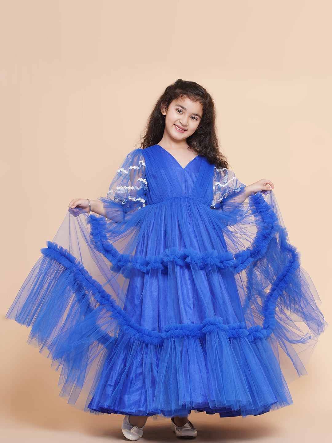 net flare dress T262060 Fetching Lace and English Net Fit and Flare Gown with Square Neckline and Corset Style Bodice with Organza Petals