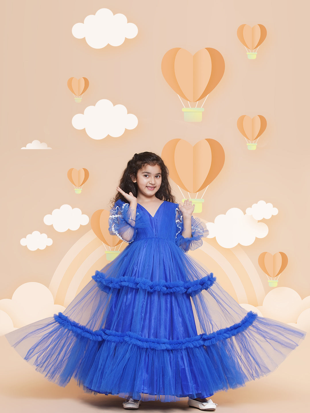 Shop Bitiya by Bhama Girls V-Neck Ruffled Detail Net Fit & Flare Maxi Dress Online Shop Bitiya by Bhama Girls V-Neck Ruffled Detail Net Fit & Flare Maxi Dress Online